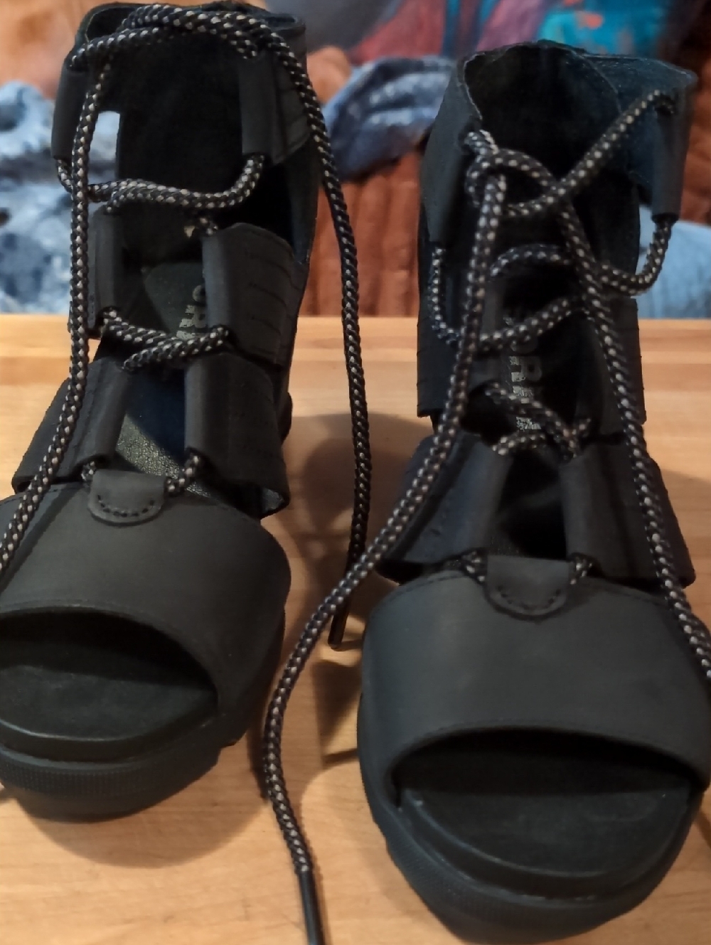 Sorel Black Lace-Up Open-Toe Heels